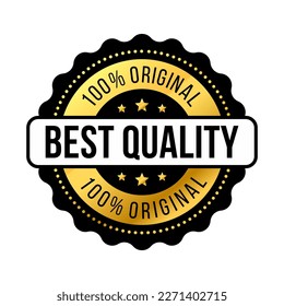 Best Quality Badge 100 Percent Original With Gold Circle. Trendy Flat Style for Promotion Sale, Tag, Market, Product, Web, Warranty, Seal. Vector Illustration