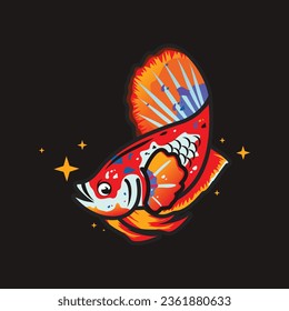 Best quality Betta Fish Vector Illustration. Red, blue, white, black and yellow Beta Fish.