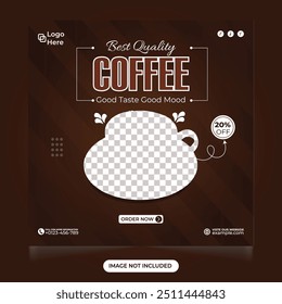 Best quality coffee social media post. coffee template advertisement poster design with abstract shapes. Coffee shop web banner and Instagram post design. Coffee sale advertisement design.