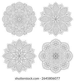 Best quality flower mandala set coloring book pages, vector file, set for Henna, Mehndi, tattoo, decoration. Decorative ornament in ethnic oriental style. Coloring book page Bundle