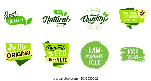 Best quality food lettering set. Premium quality, green life, organic products. Calligraphy, handwritten text can be used for leaflets, posters, banners, labels.