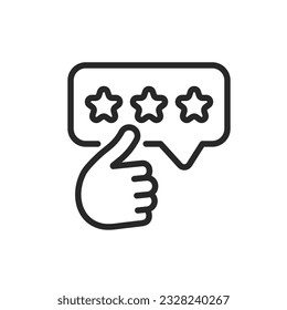 Best Quality Good Review Icon. Vector Linear Editable Sign of Five Star Rating with Thumbs Up Gesture Symbolizing Customer Satisfaction and High Quality Service