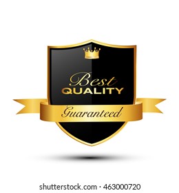 Best quality guaranteed golden label. Best quality golden badge, vector illustration