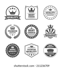 Best quality high premium value superior brands  individual labels with royal crown emblems collection isolated vector illustration