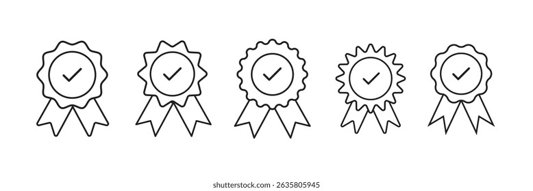 Best quality icon set. Quarantee symbols. Check mark logo. Flat vector illustration.