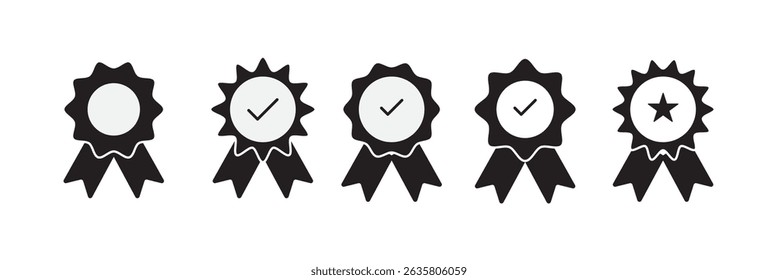 Best quality icon set. Quarantee symbols. Check mark logo. Flat vector illustration.