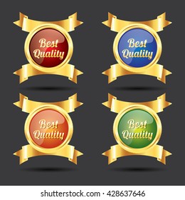 Best Quality label and badge gold border with banner ribbon