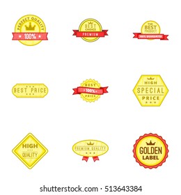 Best quality label icons set. Cartoon illustration of 9 best quality label vector icons for web