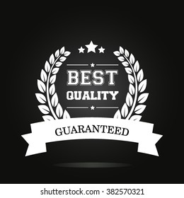 Best quality label  with laurel wreath and ribbon. isolated on black background vector illustration