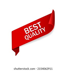 Best quality label. Red label - badge, best quality with ribbon. Store label. Banner best quality. Flat style vector illustration.