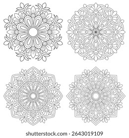 Best quality mandala floral bundle coloring book pages, vector file, set for Henna, Mehndi, tattoo, decoration. Decorative ornament in ethnic oriental style. Coloring book page Bundle