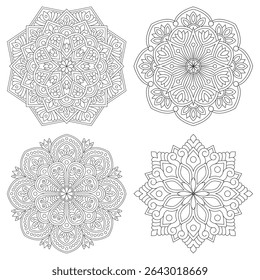 Best quality mandala flower set coloring book pages, vector file, set for Henna, Mehndi, tattoo, decoration. Decorative ornament in ethnic oriental style. Coloring book page Bundle