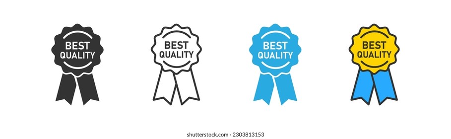 Best quality medal icon on light background. Product quality symbol. Excelent product quality, certified, quarantee, premium, approve. Outline, flat and colored style. Flat design. 