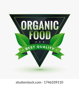 best quality organic food green label with leaves