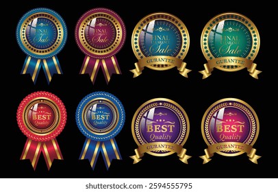 Best quality premium golden badges and labels vector set. Premium quality stamp, gold labels and best offer badges collection
