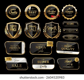 Best quality premium golden badges and labels vector set. Premium quality stamp, gold labels and best offer badges collection
