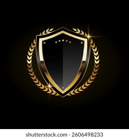 Best quality premium golden badges and labels vector set. Shield icon with laurel wreath vector set.Black premium  quality stamp, gold labels and best offer badges ribbon collection
