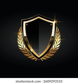 Best quality premium golden badges and labels vector set. Shield icon with laurel wreath vector set. Premium quality stamp, gold labels and best offer badges collection
