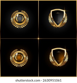 Best quality premium golden badges and gold shield vector. Premium quality stamp,gold medal,gold labels and best offer sale badges collection
