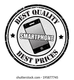 Best quality and best prices smartphone grunge rubber stamp on white, vector illustration
