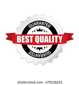 Best quality round silver badge with red ribbon.vector illustration