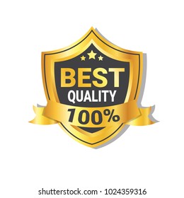 Best Quality Sticker Golden Shield With Ribbon Badge Or Seal Isolated Vector Illustration