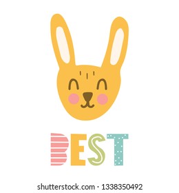 Best rabbit. Scandinavian, nordic style. Simple hand drawn vector illustration design. Best for nursery, childish textile, apparel, poster, postcard.
