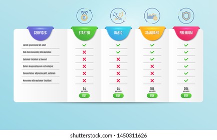 Best rank, Intersection arrows and Operational excellence icons simple set. Comparison table. Security sign. Success medal, Exchange, Corporate business. Protection shield. Business set. Vector
