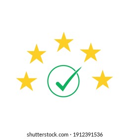 Best rating check mark and 5 star on white backround
