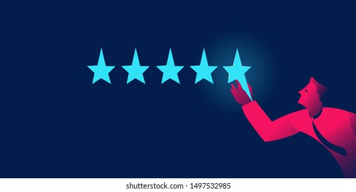 Best rating, five stars pints, success concept in red and blue neon gradients