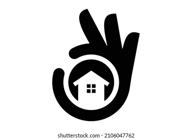 Best Real Estate Agency Minimal Logo Symbol Design. Vector Logo Template. A modern emblem of success hand gesture silhouette emblem and house icon. Isolated real estate realtor logo of a residence.