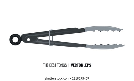 The best Realistic Fried Tongs Vector illustration in trendy design style. Modern Cooking Utensils, Kitchenware. Much needed for creative design materials.