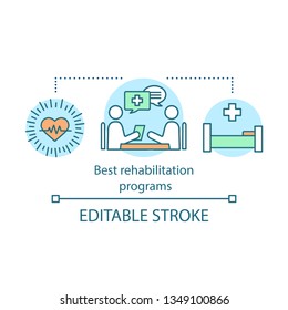 Best Rehabilitation Programs Concept Icon.  Medical Care. Hospital For Cardiac Patients. Cardiovascular Recovery Idea Thin Line Illustration. Vector Isolated Outline Drawing. Editable Stroke