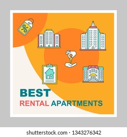 Best rental apartments social media posts mockup. Realty. Advertising web banner design template. Social media booster, content layout. Isolated promotion border, frame with headlines, linear icons