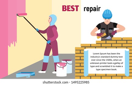 Best repair overalls concept banner. Flat illustration of best repair overalls vector concept banner for web design