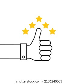 best reputation icon with thin line human hand. abstract web design thumbsup element or outline graphic isolated on white. concept of business or company performance and cool job or better work