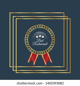 Best Restaurant Award. Golden Badge with ribbon.