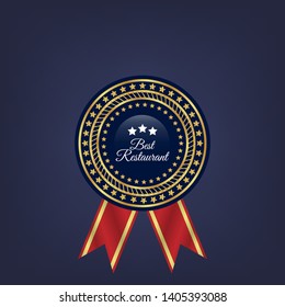 Best Restaurant Award. Golden Badge with ribbon.