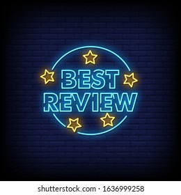 Best Review Neon Signs Style Text Vector