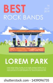 Best rock bands brochure template. Musical concert in park flyer, booklet, leaflet concept with flat illustrations. Vector page layout for magazine. advertising invitation with text space