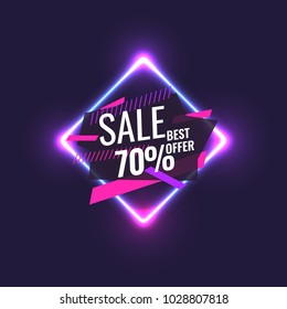 Best sale banner. Original poster for discount. Geometric shapes and neon glow against a dark background. Vector illustration.