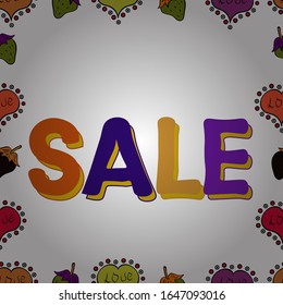 Best sale banner. Pictures in orange, yellow and white colors. Bright abstract background with text. Seamless. Lettering. Vector. Original poster for discount.