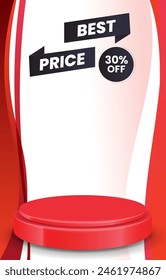 best sale discount portait template banner with blank space 3d podium for product sale with abstract gradient red background design