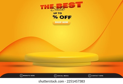 best sale discount template banner with blank space 3d podium for product sale with abstract gradient orange and yellow background design