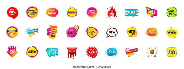 Best sale offer banners. Discounts price deal stickers. Special offer 3d bubble. Promotion sale tag coupons. Quiz bubble banner. Best discount deal sticker templates. Promotion Ad labels. Vector