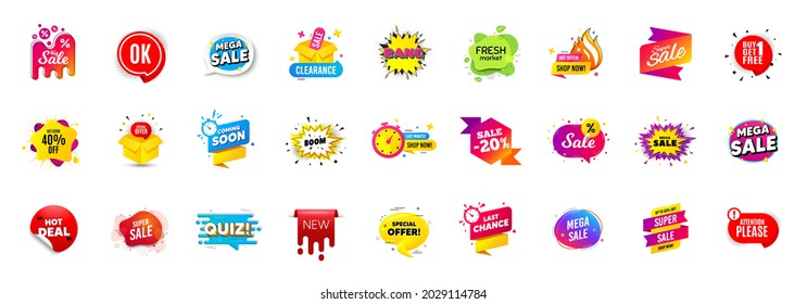 Best sale offer banners. Discounts price deal stickers. Special offer 3d bubble. Promotion sale tag coupons. Best discount deal sticker templates. Quiz bubble banner. Promotion Ad labels. Vector