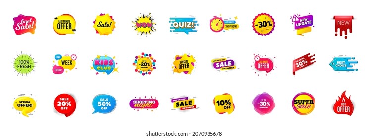 Best sale offer banners. Discounts price deal stickers. Special offer 3d bubble. Promotion sale tag coupons. Quiz bubble banner. Best discount deal sticker templates. Promotion Ad labels. Vector