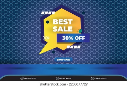 best sale social media template banner post with blank space for product sale with abstract gradient blue background