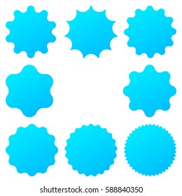 Best for sale sticker, price label, quality sign. Blue Postal stamps and postmarks. Collection different starburst. Set sunburst badges
