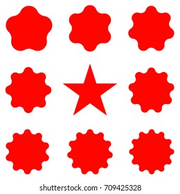 Best for sale sticker, price label, quality sign. Red Postal stamps and postmarks. Collection different starburst. Set sunburst badges